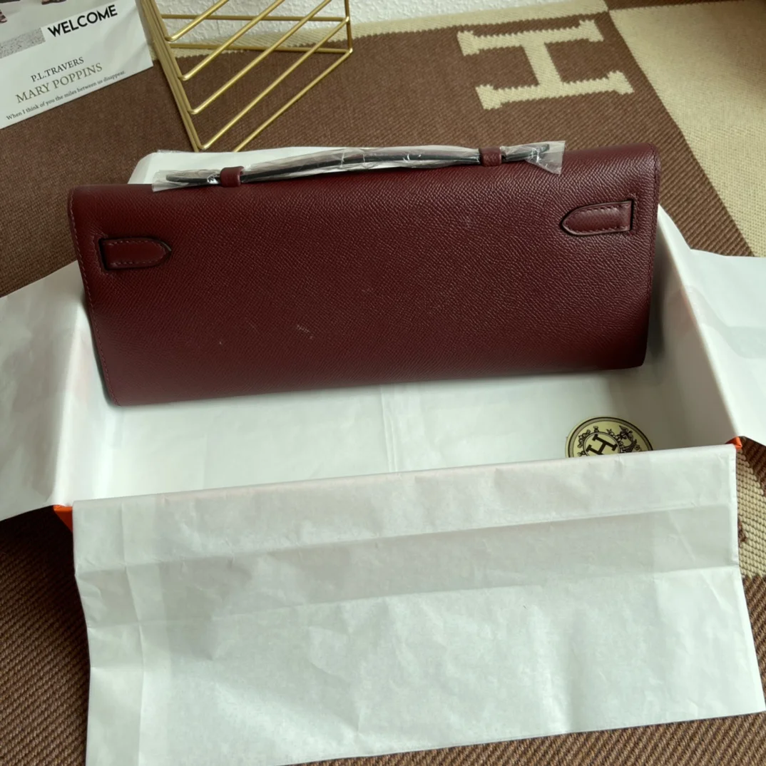 HERMES Clutches Bags Epsom Leather (Burgundy-Gold) 31X14X3CM H00202608091078 - Image 2