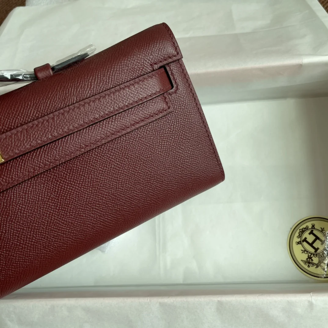 HERMES Clutches Bags Epsom Leather (Burgundy-Gold) 31X14X3CM H00202608091078 - Image 5