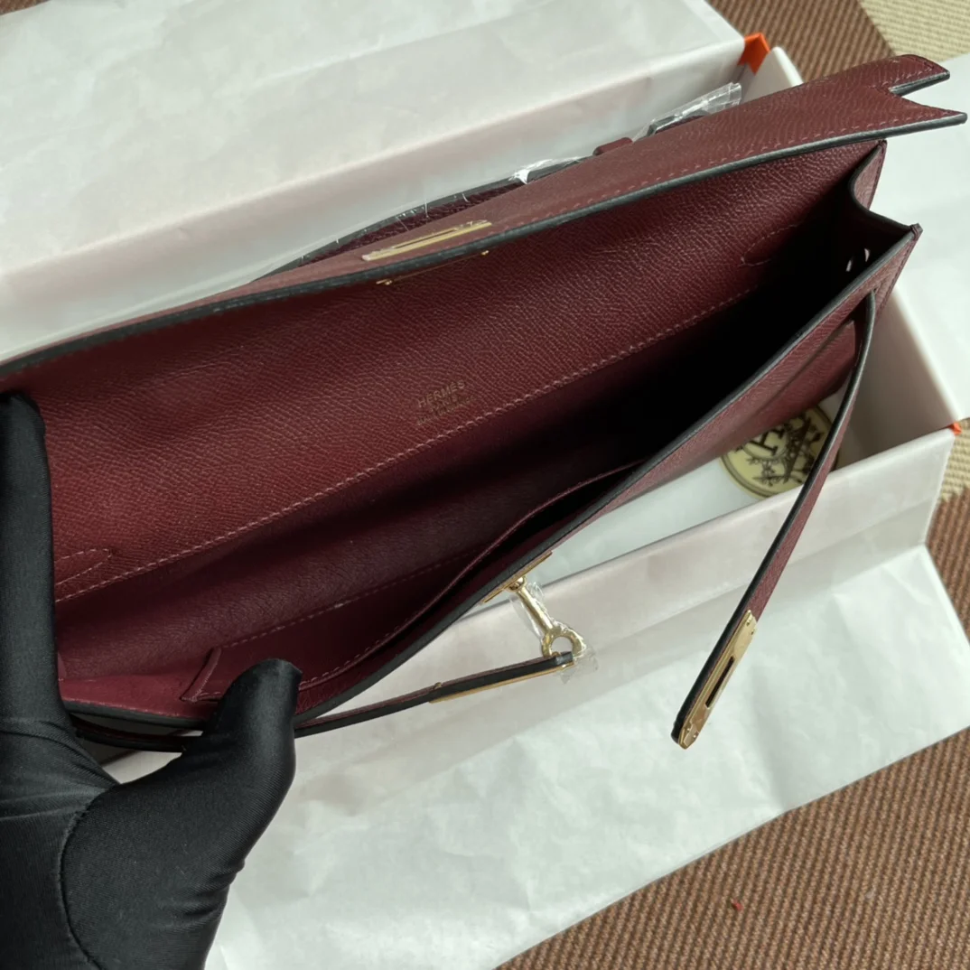 HERMES Clutches Bags Epsom Leather (Burgundy-Gold) 31X14X3CM H00202608091078 - Image 9