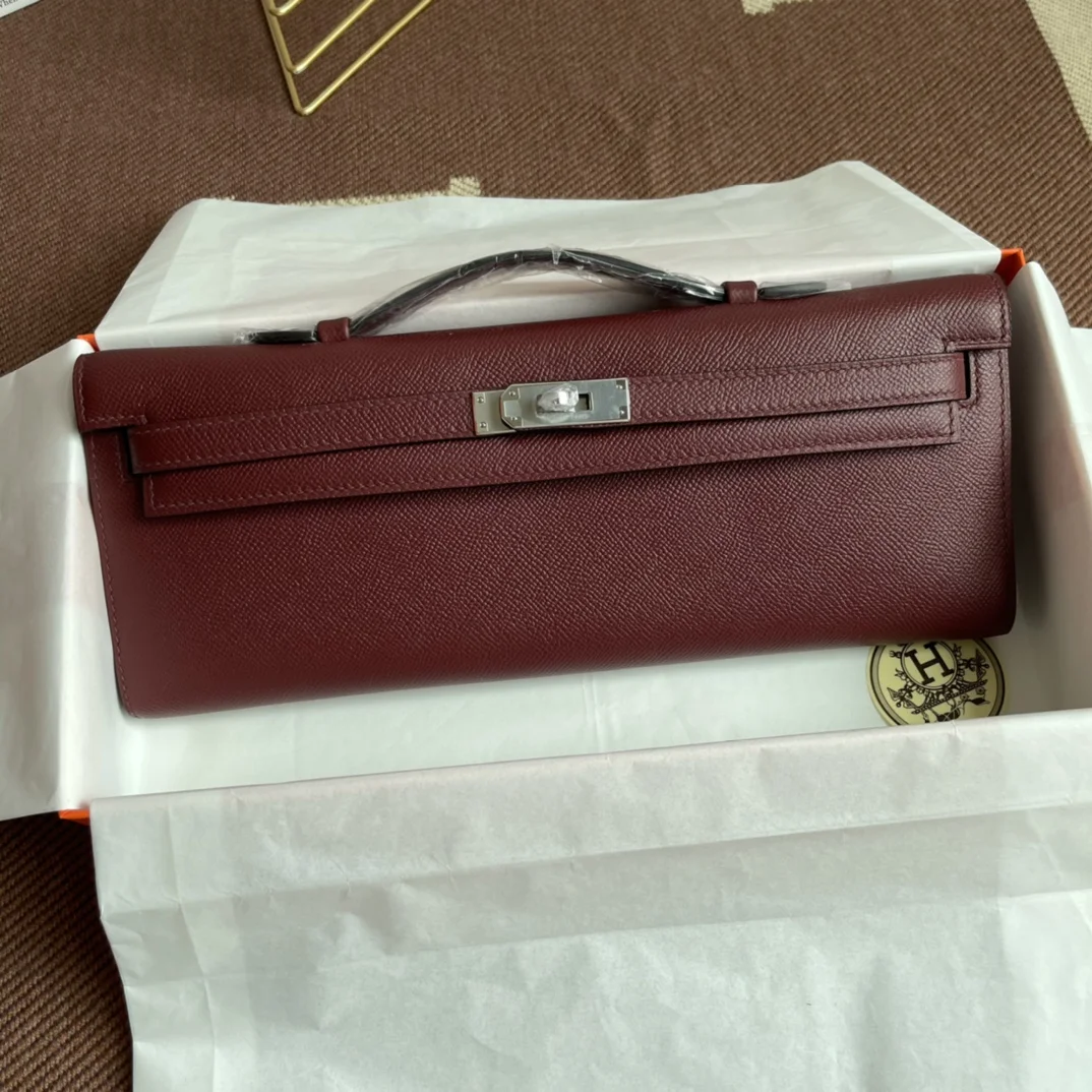HERMES Clutches Bags Epsom Leather (Burgundy-Silver) 31X14X3CM H00202608091077