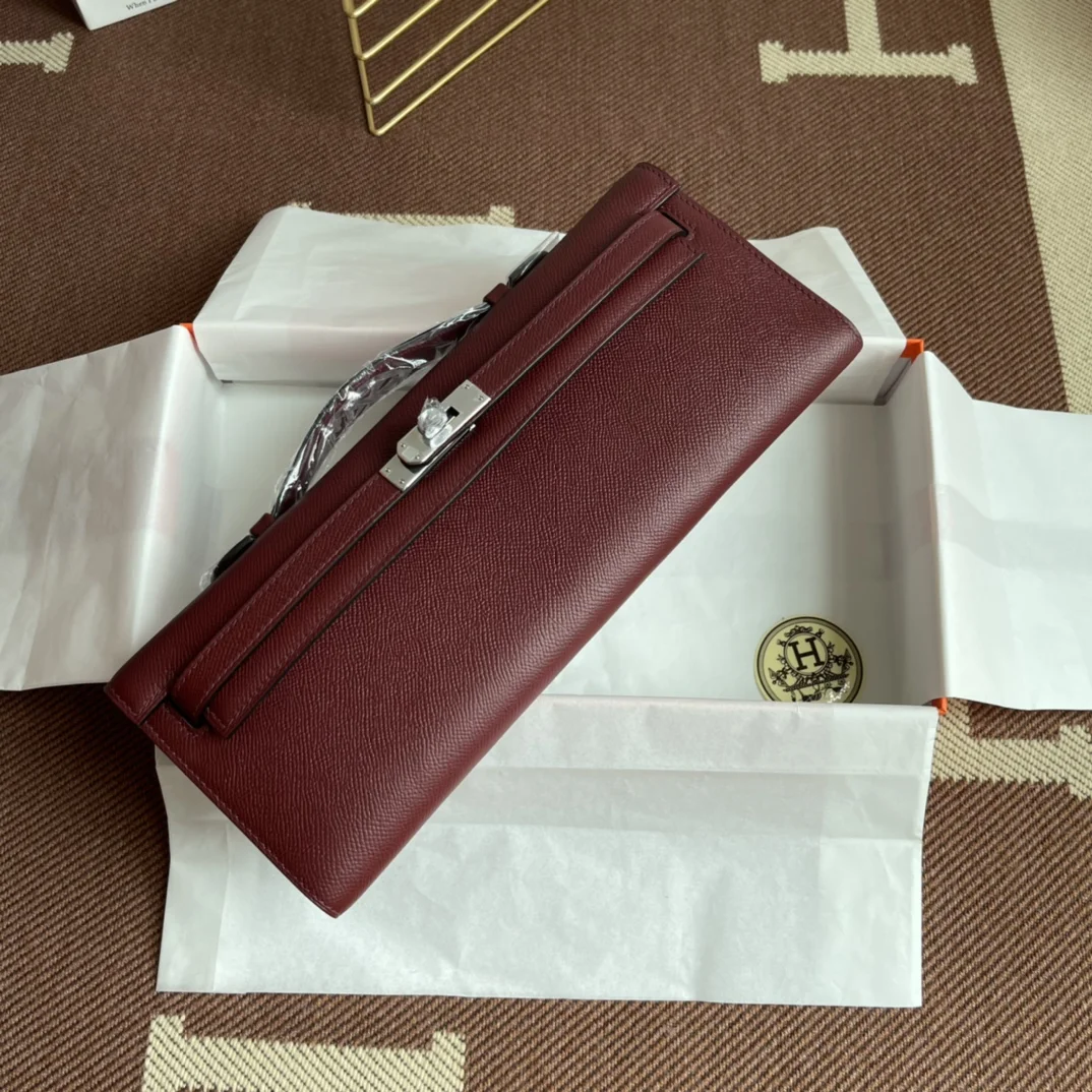 HERMES Clutches Bags Epsom Leather (Burgundy-Silver) 31X14X3CM H00202608091077 - Image 2