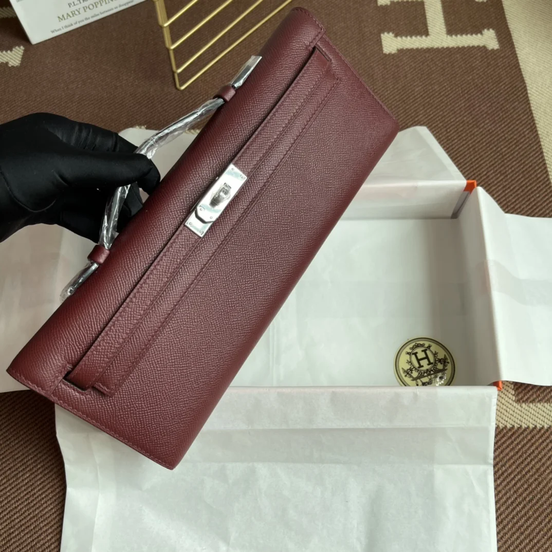 HERMES Clutches Bags Epsom Leather (Burgundy-Silver) 31X14X3CM H00202608091077 - Image 3