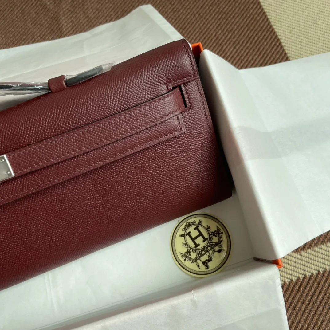 HERMES Clutches Bags Epsom Leather (Burgundy-Silver) 31X14X3CM H00202608091077 - Image 4