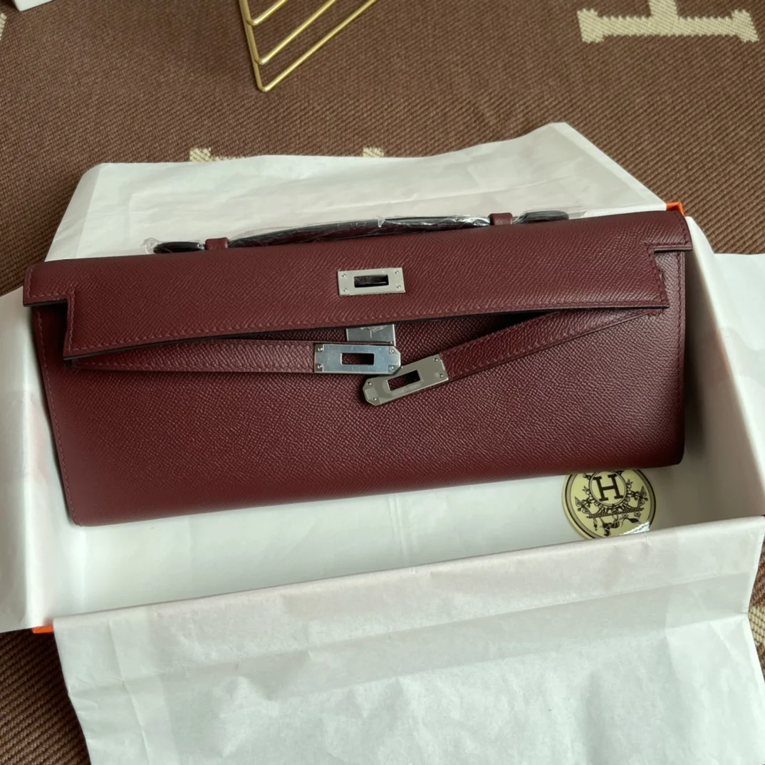 HERMES Clutches Bags Epsom Leather (Burgundy-Silver) 31X14X3CM H00202608091077 - Image 6