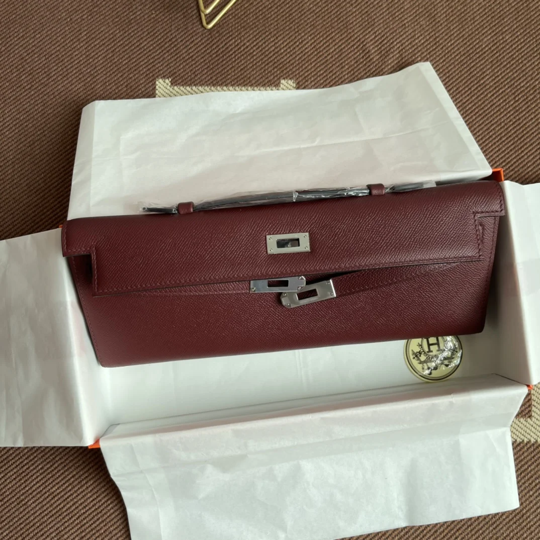 HERMES Clutches Bags Epsom Leather (Burgundy-Silver) 31X14X3CM H00202608091077 - Image 7