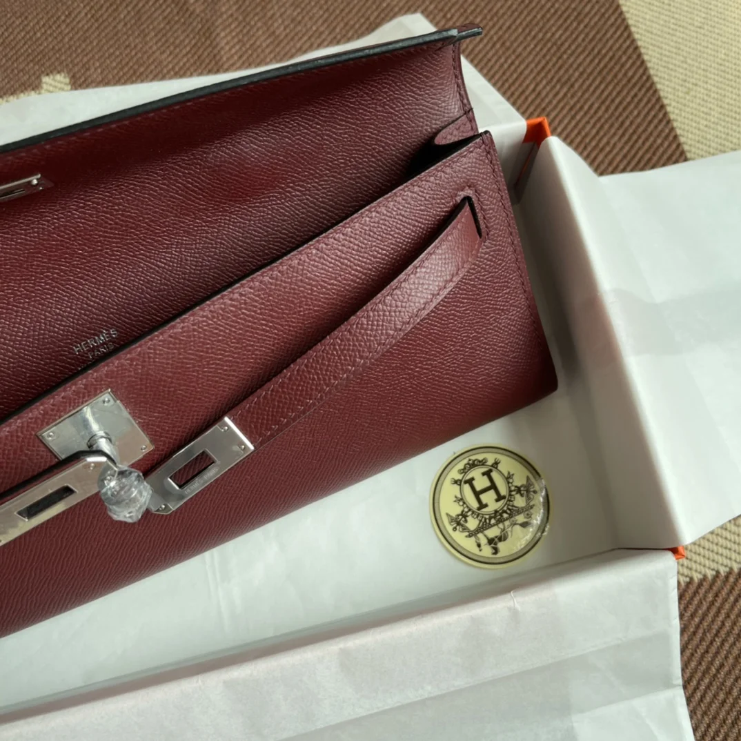 HERMES Clutches Bags Epsom Leather (Burgundy-Silver) 31X14X3CM H00202608091077 - Image 8