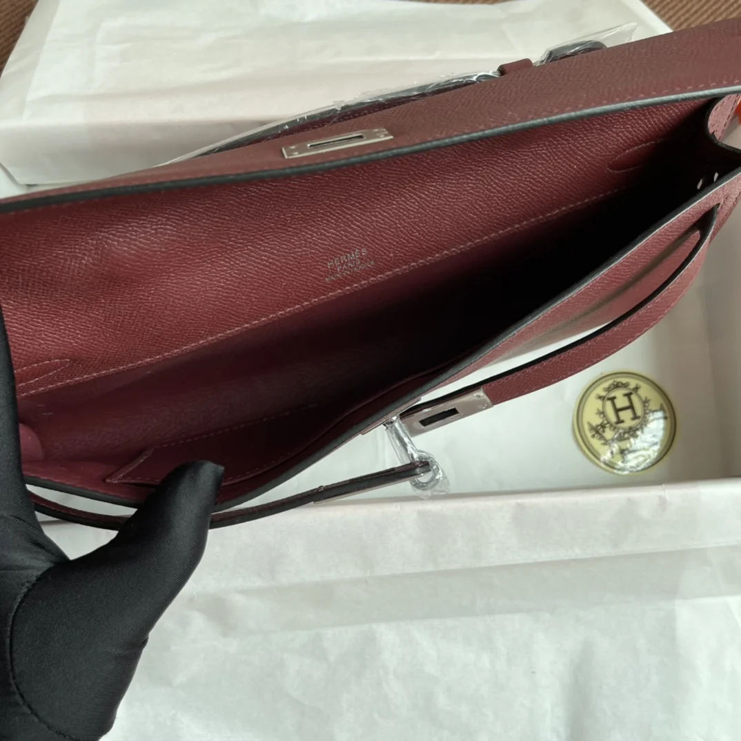 HERMES Clutches Bags Epsom Leather (Burgundy-Silver) 31X14X3CM H00202608091077 - Image 9
