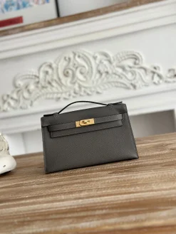 HERMES Clutches Bags Epsom Leather (Gray-Gold) 22CM F50202608090142