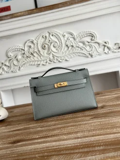 HERMES Clutches Bags Epsom Leather (Gray-Gold) 22XCM F50202608090129