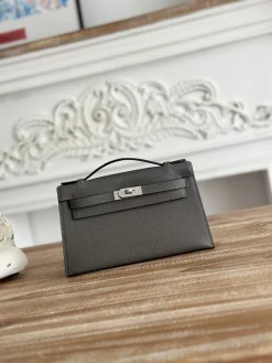 HERMES Clutches Bags Epsom Leather (Gray-Silver) 22XCM F50202608090143