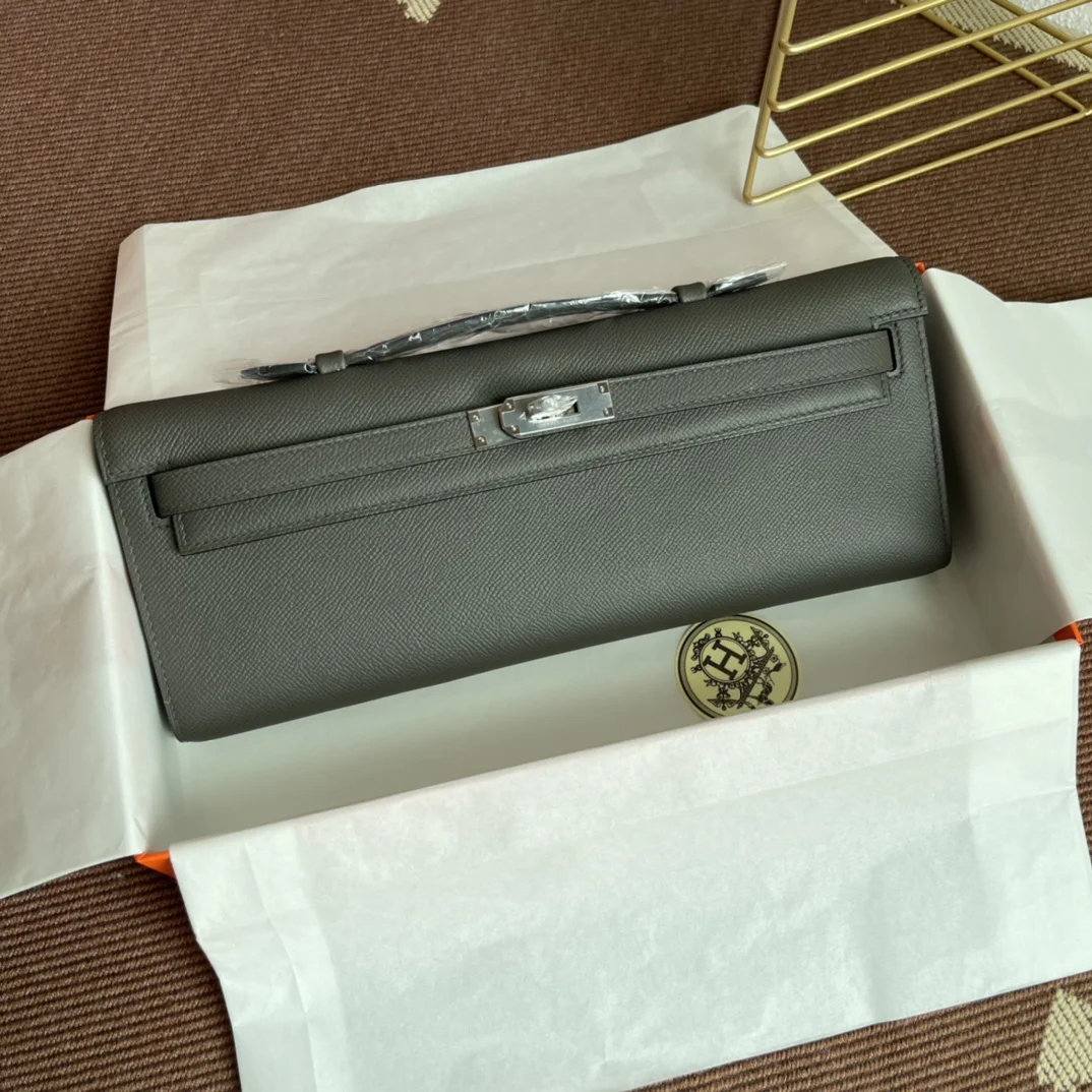 HERMES Clutches Bags Epsom Leather (Gray-Silver) 31X14X3CM H00202608091071 - Image 2