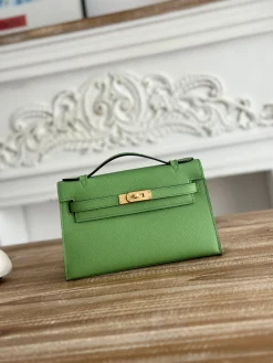 HERMES Clutches Bags Epsom Leather (Green-Gold) 22CM F50202608090144