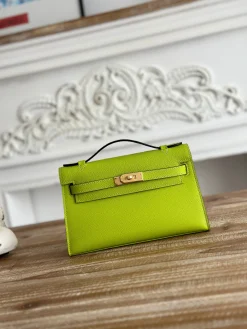 HERMES Clutches Bags Epsom Leather (Green-Gold) 22CM F50202608090161