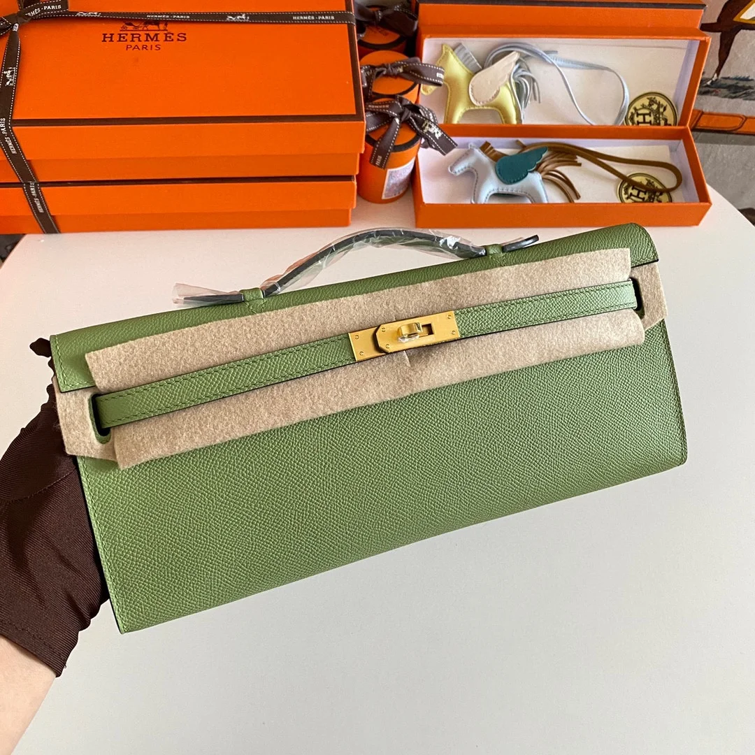 HERMES Clutches Bags Epsom Leather (Green-Gold) 31CM H00202608091090