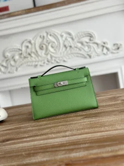 HERMES Clutches Bags Epsom Leather (Green-Silver) 22CM F50202608090145