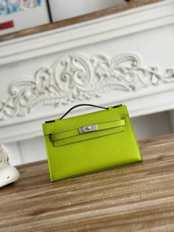 HERMES Clutches Bags Epsom Leather (Green-Silver) 22CM F50202608090160
