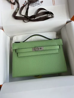 HERMES Clutches Bags Epsom Leather (Green-Silver) 22CM F50202608090216