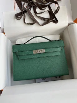 HERMES Clutches Bags Epsom Leather (Green-Silver) 22CM F50202608090223