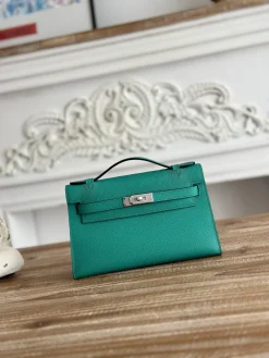 HERMES Clutches Bags Epsom Leather (Green-Silver) 22XCM F50202608090139