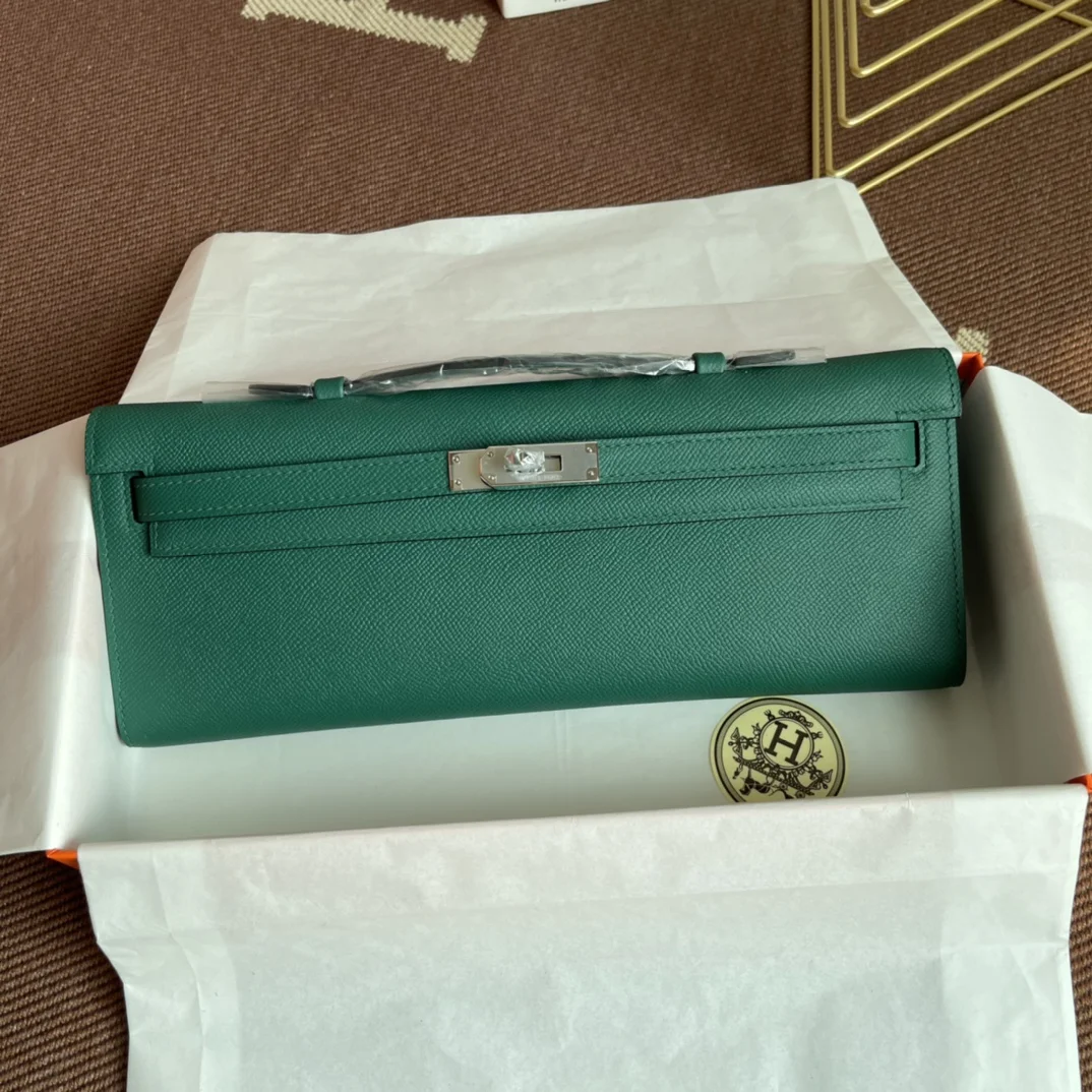 HERMES Clutches Bags Epsom Leather (Green-Silver) 31X14X3CM H00202608091054 - Image 2