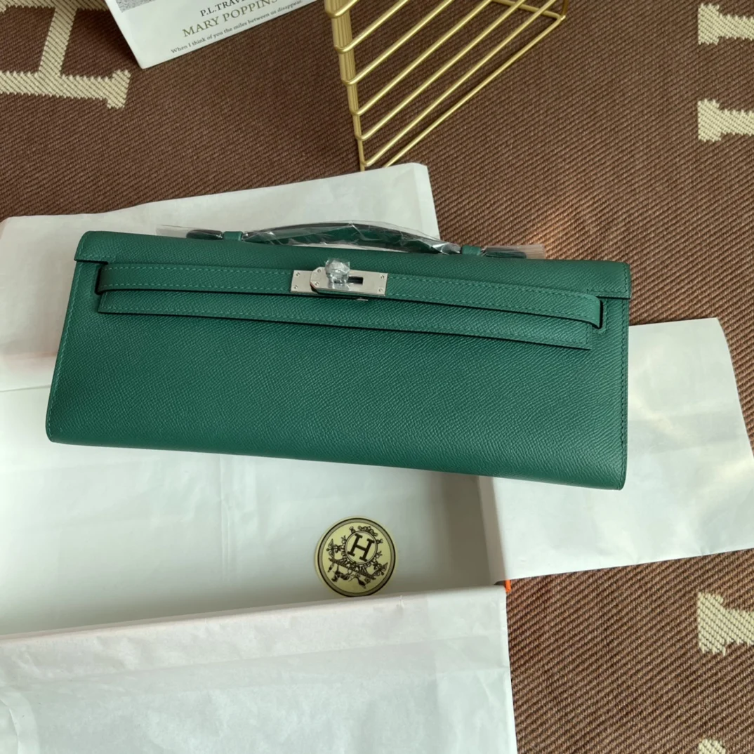 HERMES Clutches Bags Epsom Leather (Green-Silver) 31X14X3CM H00202608091054 - Image 4