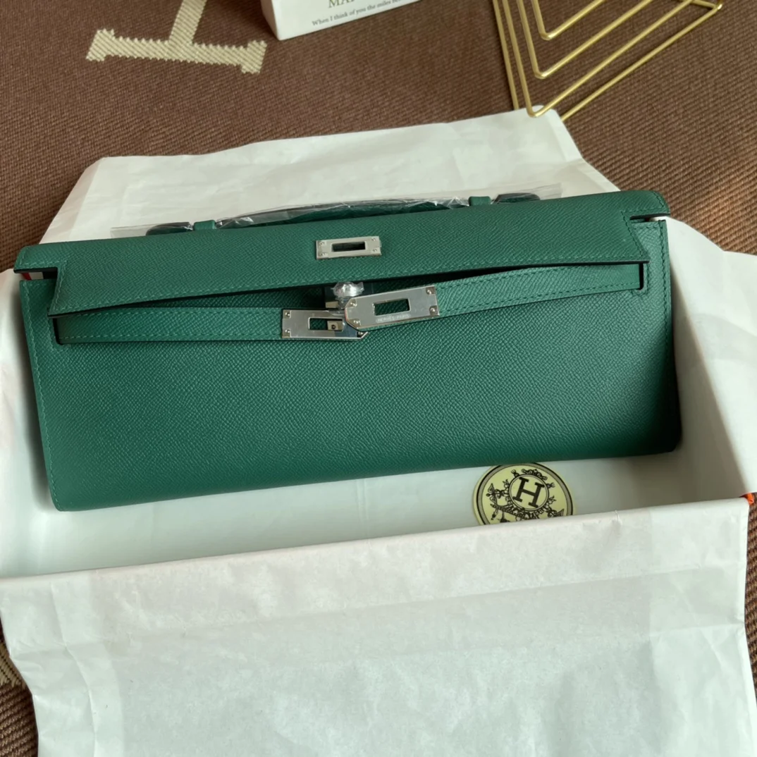HERMES Clutches Bags Epsom Leather (Green-Silver) 31X14X3CM H00202608091054 - Image 6