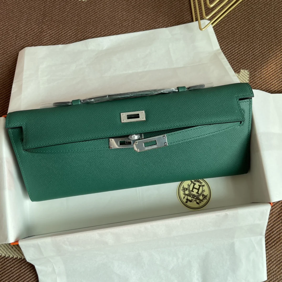 HERMES Clutches Bags Epsom Leather (Green-Silver) 31X14X3CM H00202608091054 - Image 7