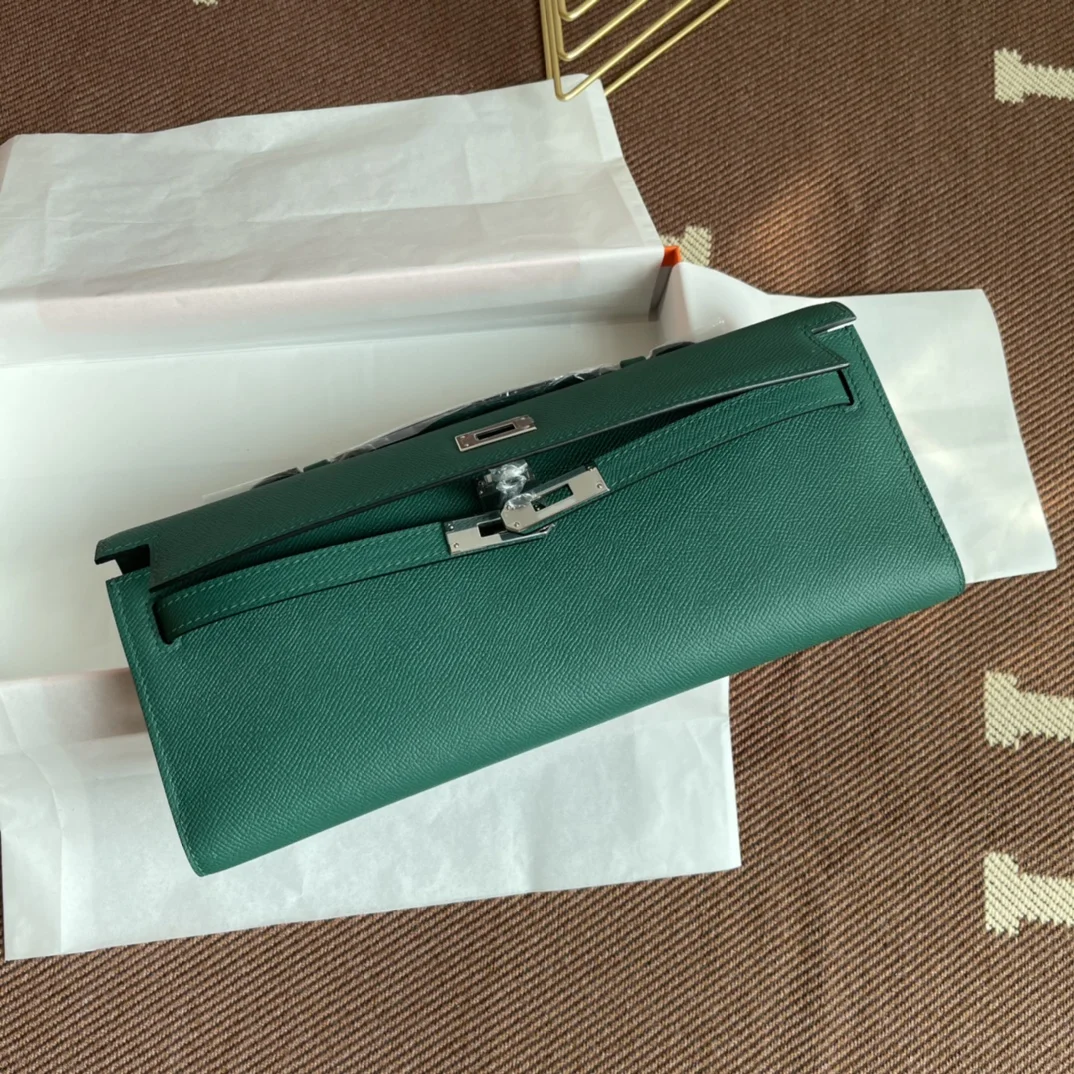 HERMES Clutches Bags Epsom Leather (Green-Silver) 31X14X3CM H00202608091054 - Image 8