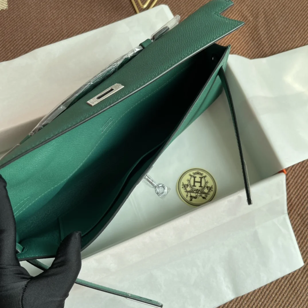 HERMES Clutches Bags Epsom Leather (Green-Silver) 31X14X3CM H00202608091054 - Image 9
