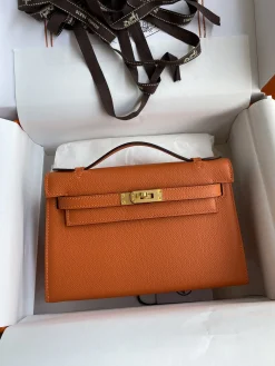 HERMES Clutches Bags Epsom Leather (Orange-Gold) 22CM F50202608090206