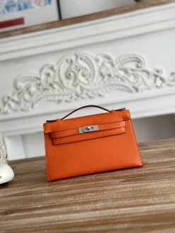HERMES Clutches Bags Epsom Leather (Orange-Silver) 22CM F50202608090162