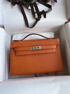 HERMES Clutches Bags Epsom Leather (Orange-Silver) 22CM F50202608090207