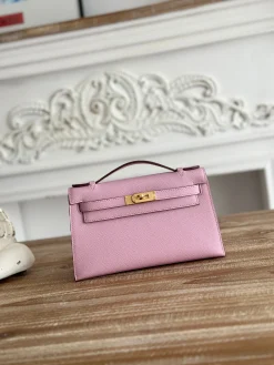 HERMES Clutches Bags Epsom Leather (Pink-Gold) 22CM F50202608090154