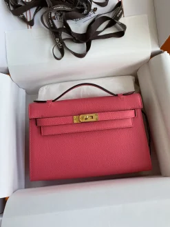 HERMES Clutches Bags Epsom Leather (Pink-Gold) 22CM F50202608090214