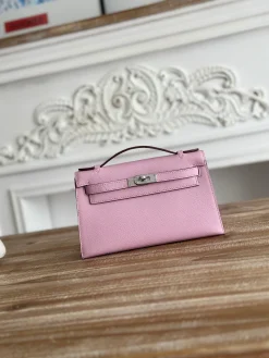 HERMES Clutches Bags Epsom Leather (Pink-Silver) 22CM F50202608090155
