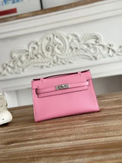 HERMES Clutches Bags Epsom Leather (Pink-Silver) 22CM F50202608090165