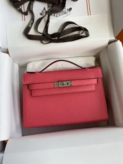 HERMES Clutches Bags Epsom Leather (Pink-Silver) 22CM F50202608090215