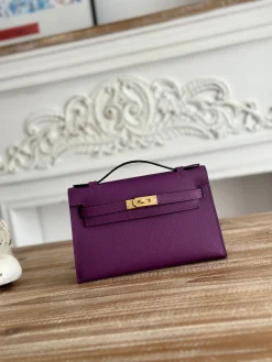 HERMES Clutches Bags Epsom Leather (Purple-Gold) 22CM F50202608090163