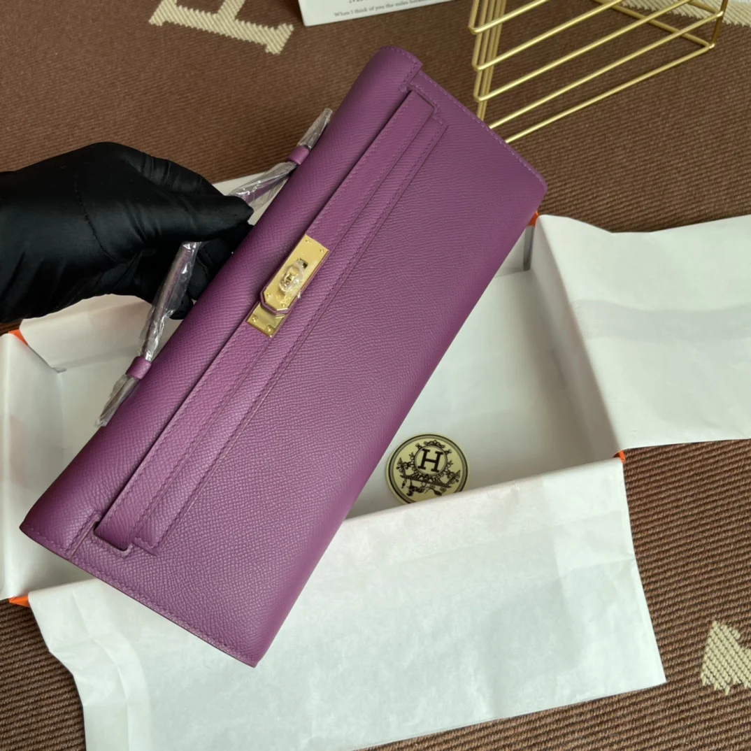 HERMES Clutches Bags Epsom Leather (Purple-Gold) 31X14X3CM H00202608091066