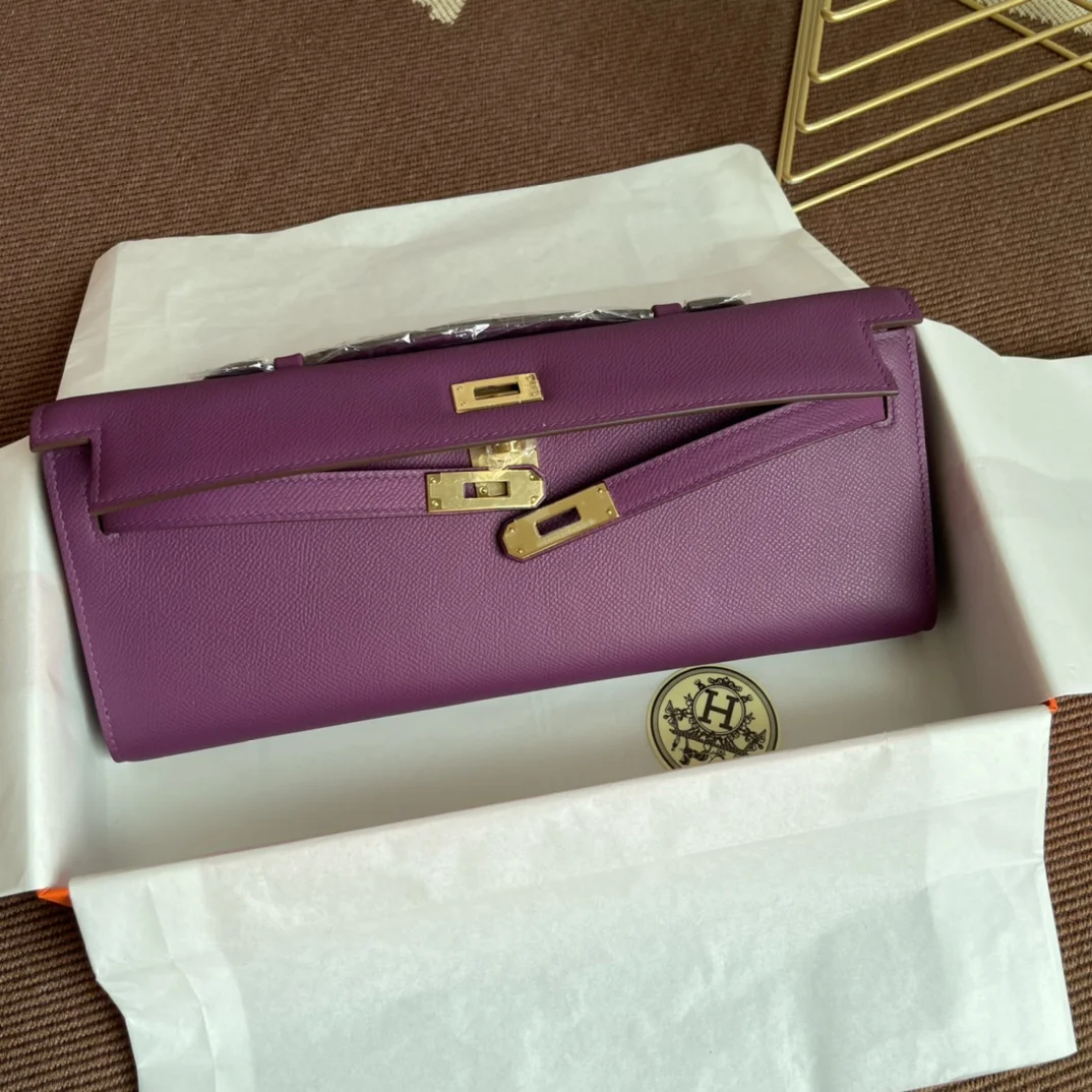 HERMES Clutches Bags Epsom Leather (Purple-Gold) 31X14X3CM H00202608091066 - Image 6