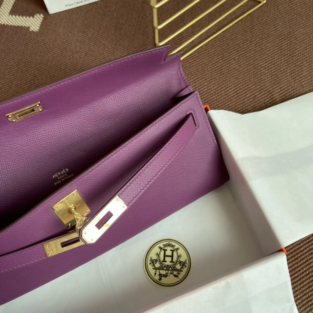 HERMES Clutches Bags Epsom Leather (Purple-Gold) 31X14X3CM H00202608091066 - Image 7