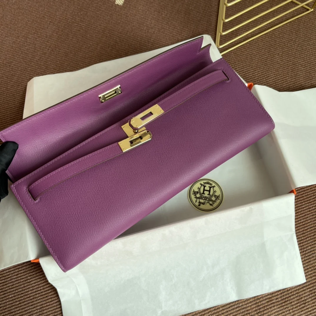 HERMES Clutches Bags Epsom Leather (Purple-Gold) 31X14X3CM H00202608091066 - Image 8