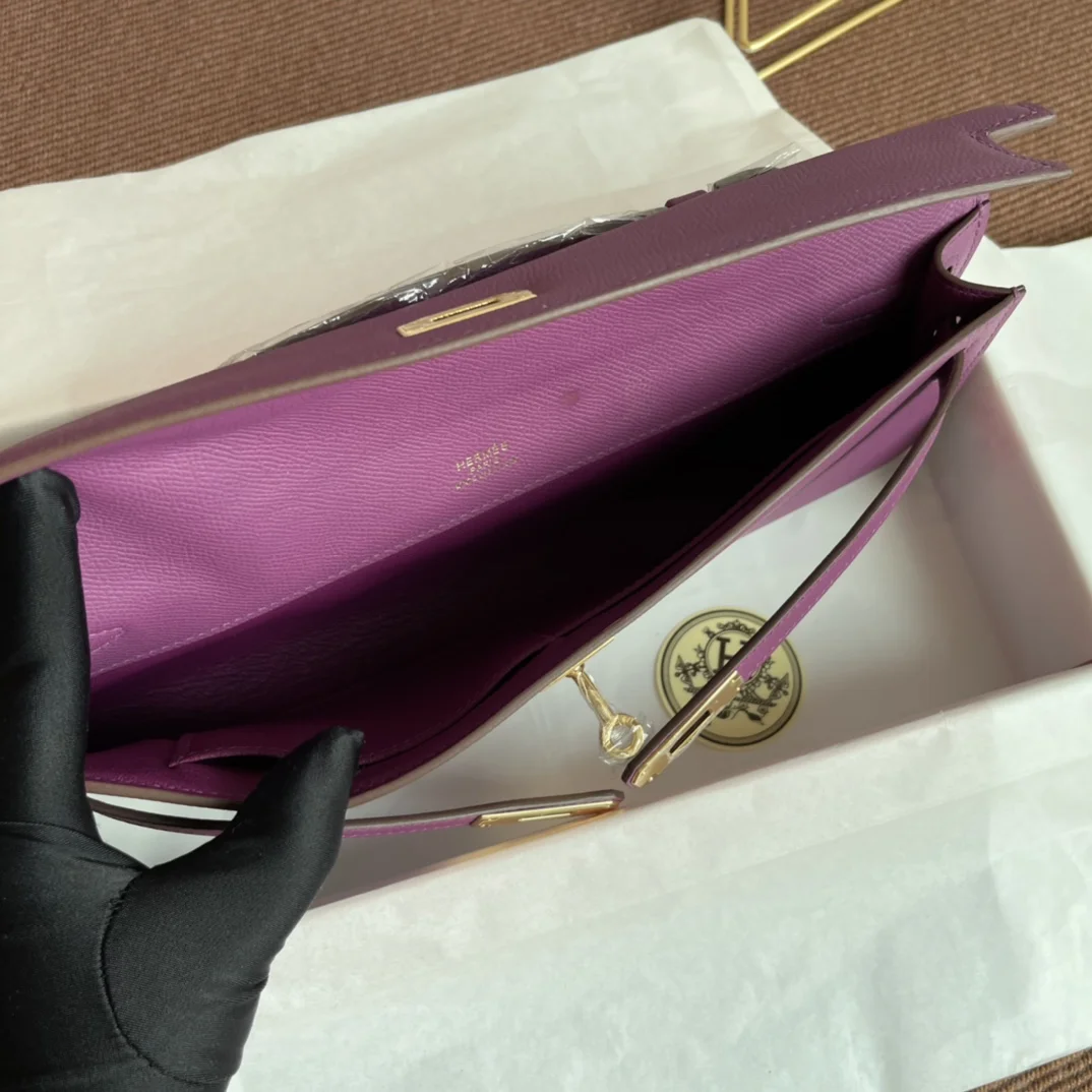 HERMES Clutches Bags Epsom Leather (Purple-Gold) 31X14X3CM H00202608091066 - Image 9