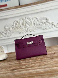 HERMES Clutches Bags Epsom Leather (Purple-Silver) 22XCM F50202608090164