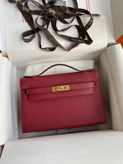 HERMES Clutches Bags Epsom Leather (Red-Gold) 22CM F50202608090221