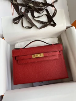 HERMES Clutches Bags Epsom Leather (Red-Gold) 22XCM F50202608090225