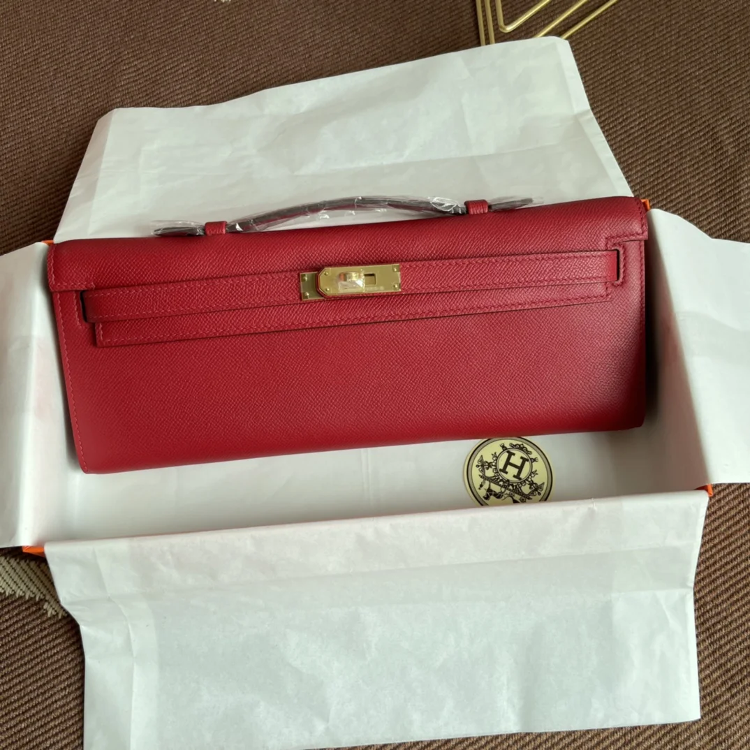 HERMES Clutches Bags Epsom Leather (Red-Gold) 31X14X3CM H00202608091055 - Image 2