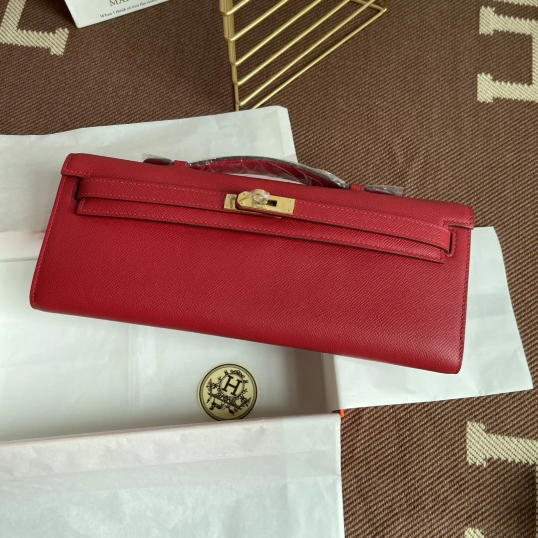 HERMES Clutches Bags Epsom Leather (Red-Gold) 31X14X3CM H00202608091055 - Image 4