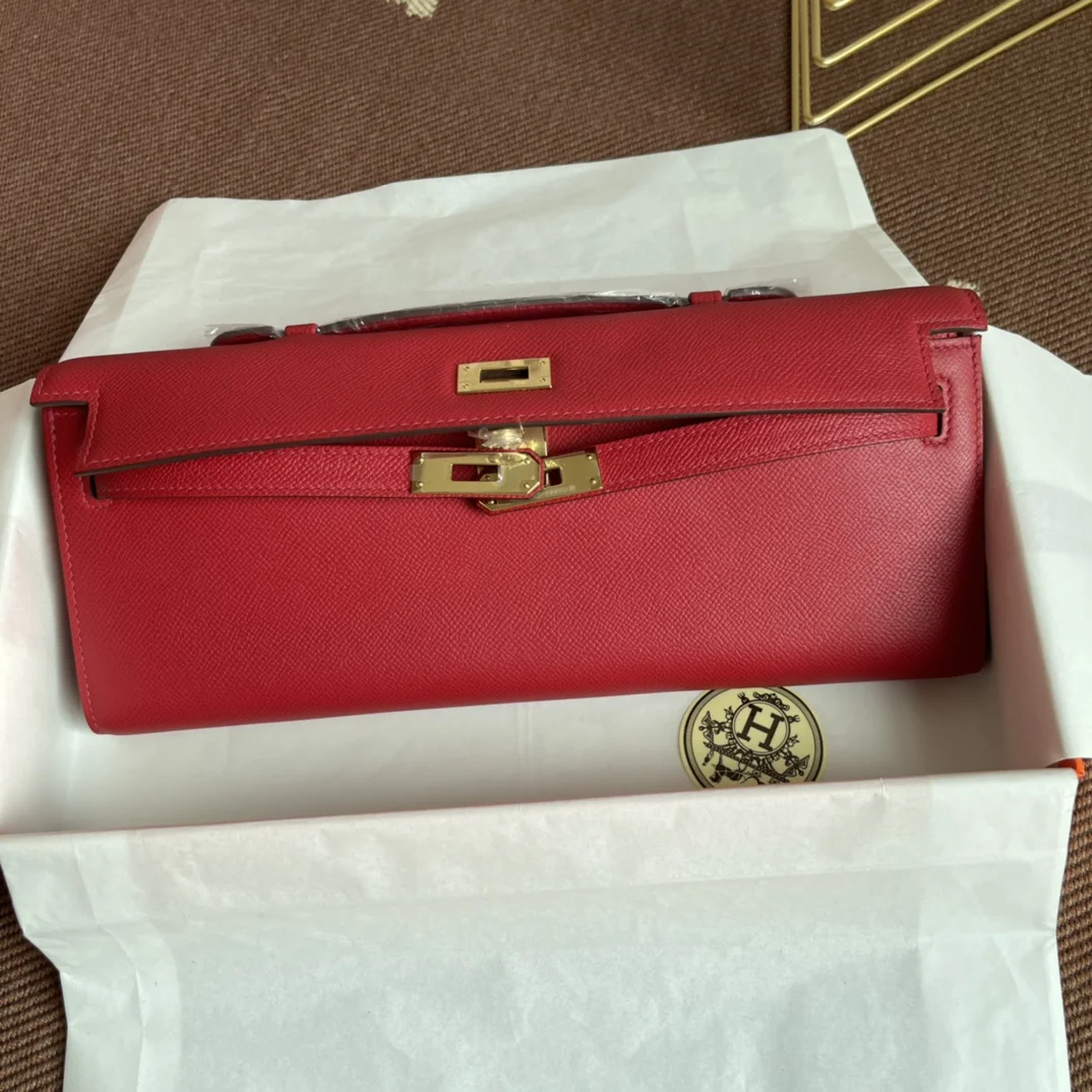 HERMES Clutches Bags Epsom Leather (Red-Gold) 31X14X3CM H00202608091055 - Image 6