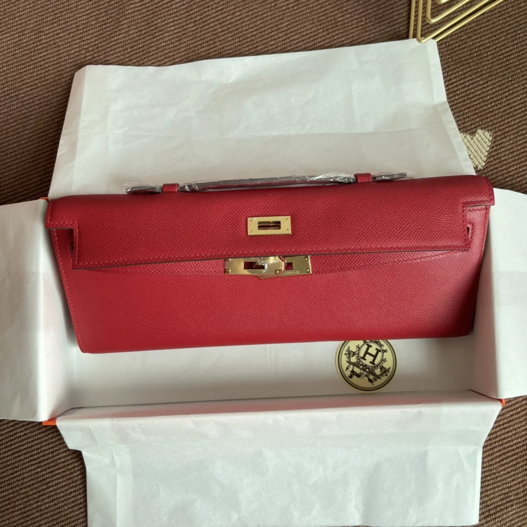 HERMES Clutches Bags Epsom Leather (Red-Gold) 31X14X3CM H00202608091055 - Image 7